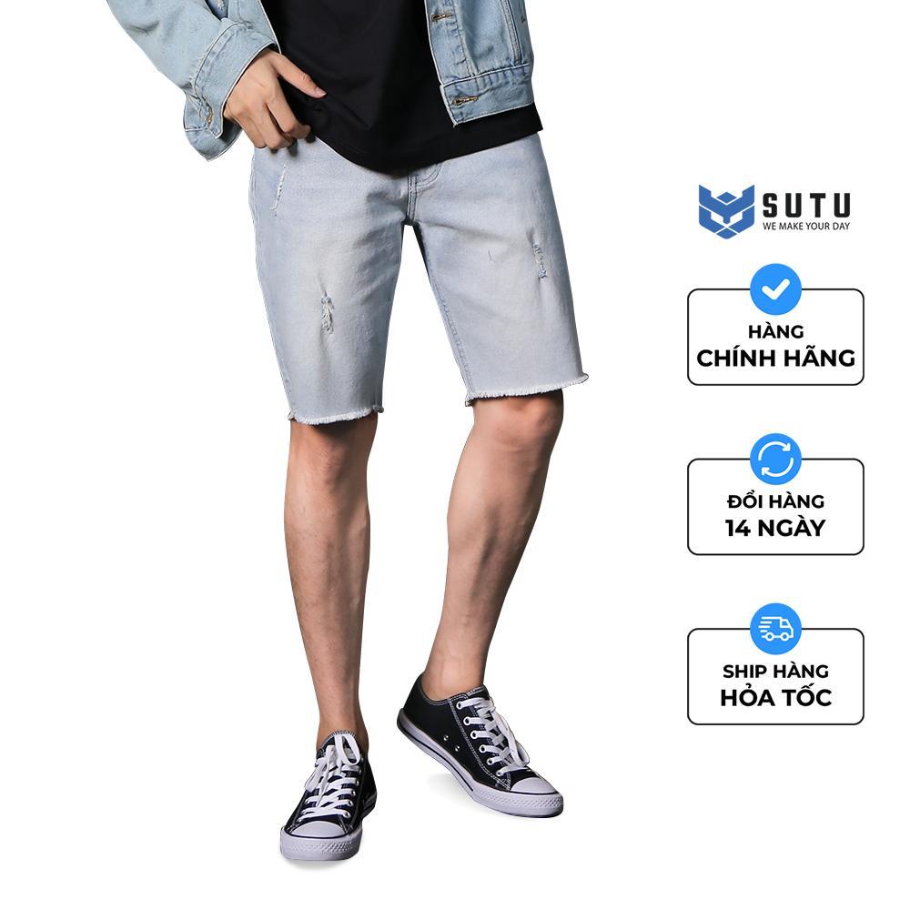 Quần Short Jeans Rách Nam SUTU BRAND Form Suông Vừa Vặn Chất Co Dãn Thoải Mái Không Ra Màu Khi Giặt Tẩy | Q0G - Đen