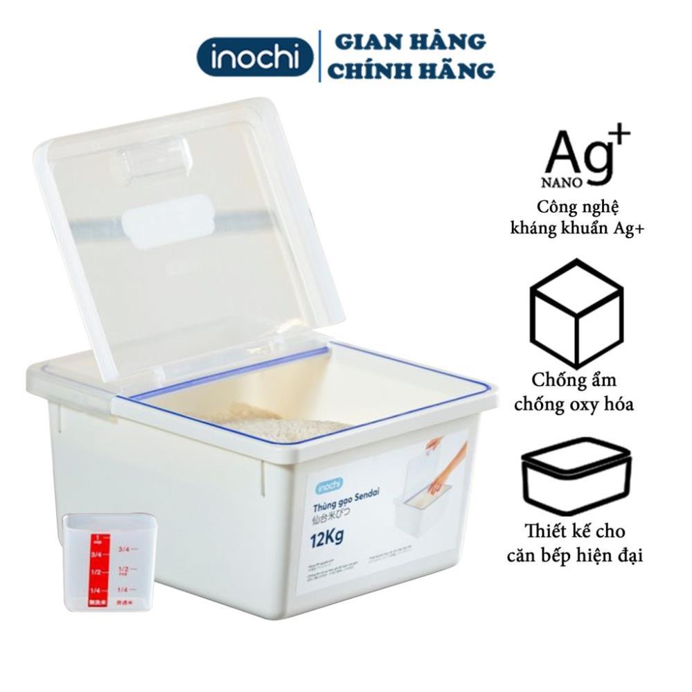 Thùng Đựng Gạo -thông minh Cao Cấp INOCHI Sendai 12 KG Nắp Nhựa Kháng Khuẩn Chống Ẩm cao cấp tiêu chuẩn nhật Chính hãng