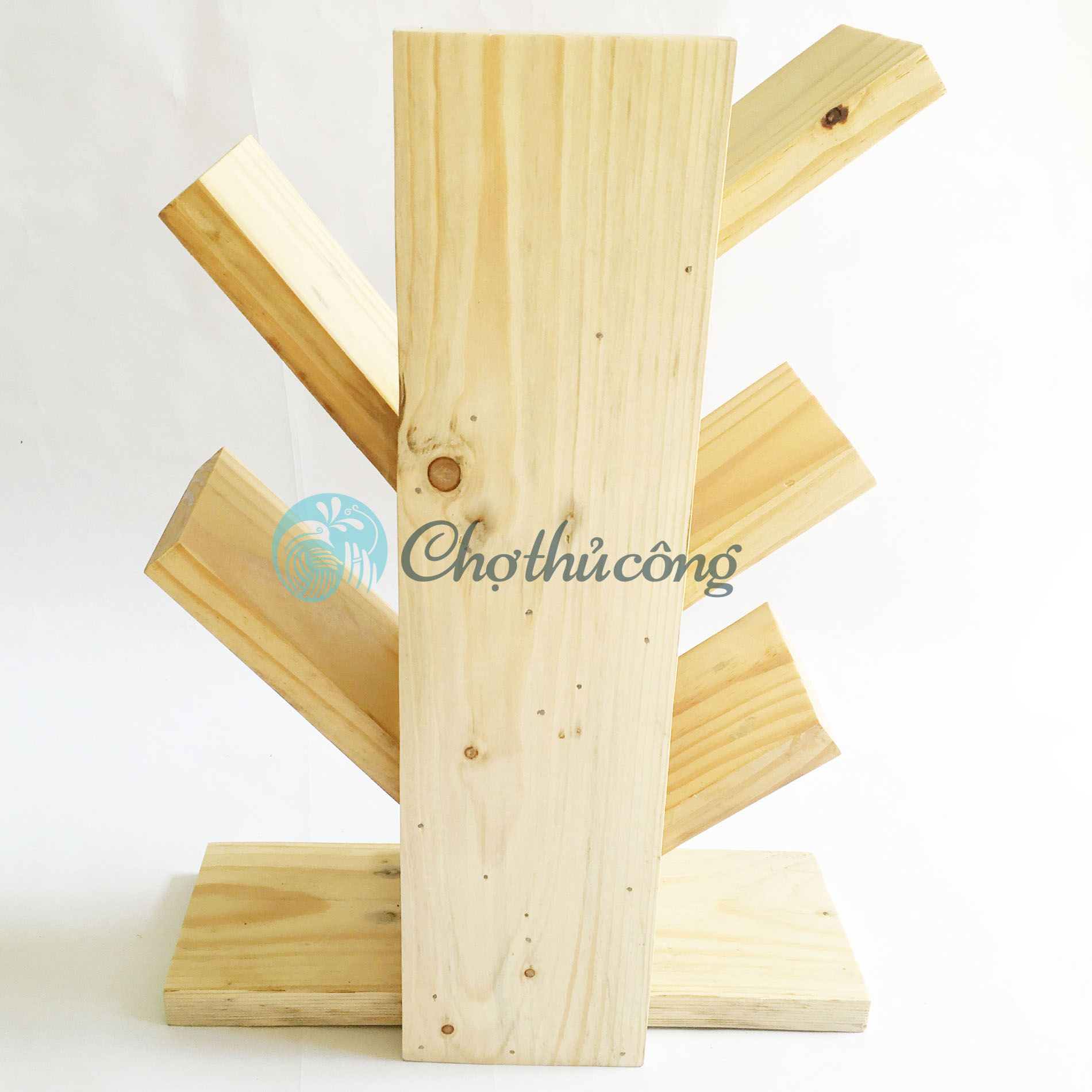 Giá sách để bàn - Kệ sách gỗ thông xương cá - Kệ sách để bàn học, bàn làm việc size S KT 35x20x14cm