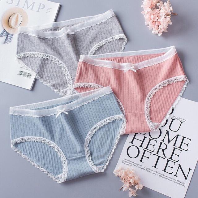 Quần Lót Cotton Tăm Viền Ren Xuất Nhật chất cotton co giãn, thoáng mát