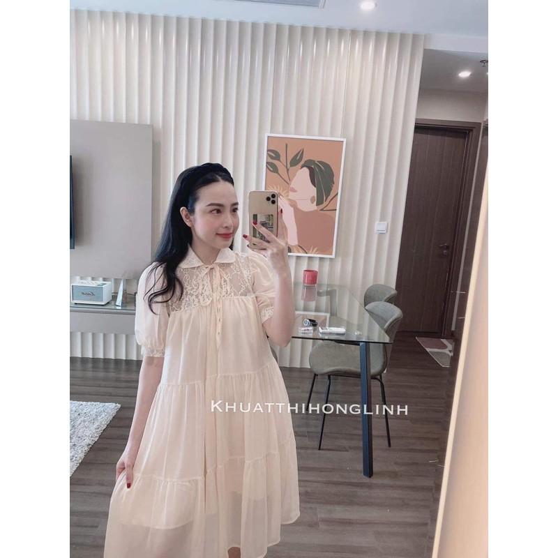 Váy suông cổ buộc nơ phối ren dáng babydoll tầng, đầm xuông rộng freesize tay bo phồng mã v247 - Michi's House