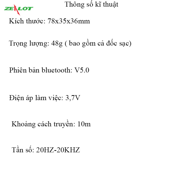 Tai nghe bluetooth Zealot không dây hàng chính hãng tương thích với nhiều dòng điện thoại như iphone, samsung, xiaomi, oppo... dành cho cả nam và nữ