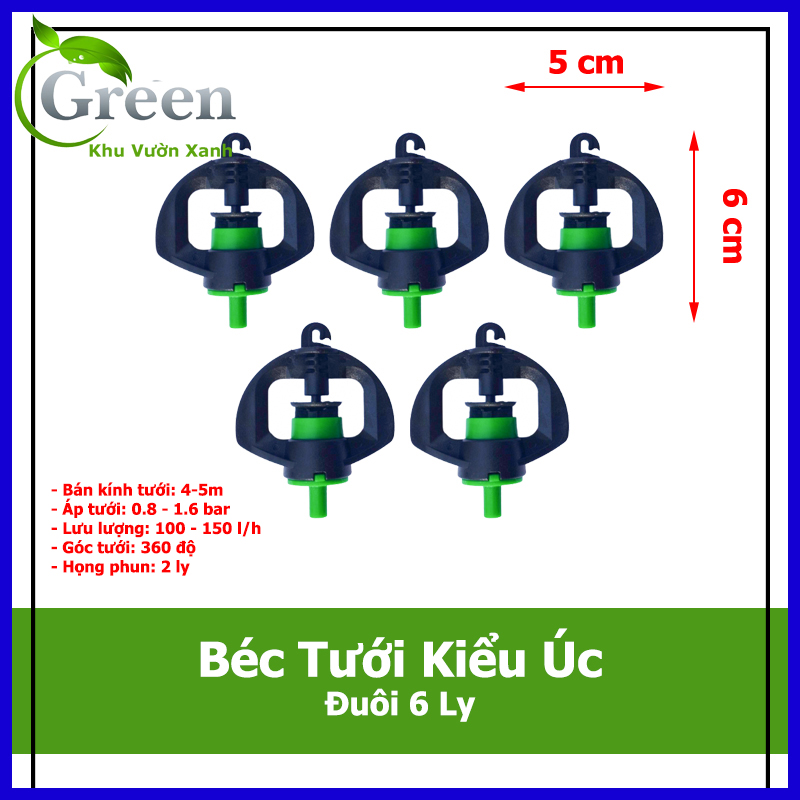 Combo 5 Béc Tưới Kiểu Úc 360 Độ Cao Cấp Tưới Rau Hoa Nối Đuôi 6 Ly