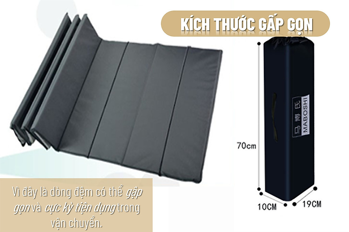 Đệm Gấp Văn Phòng - Tặng Kèm Gối Hơi - Chất Liệu Bông Ngọc Trai Dài 190x70 Cm, Dày 1 Cm - Đệmệm Gấp Ngủ Trưa Văn Phòng Siêu Nhỏ Gọn - Foldable Sleeping Office Mattress