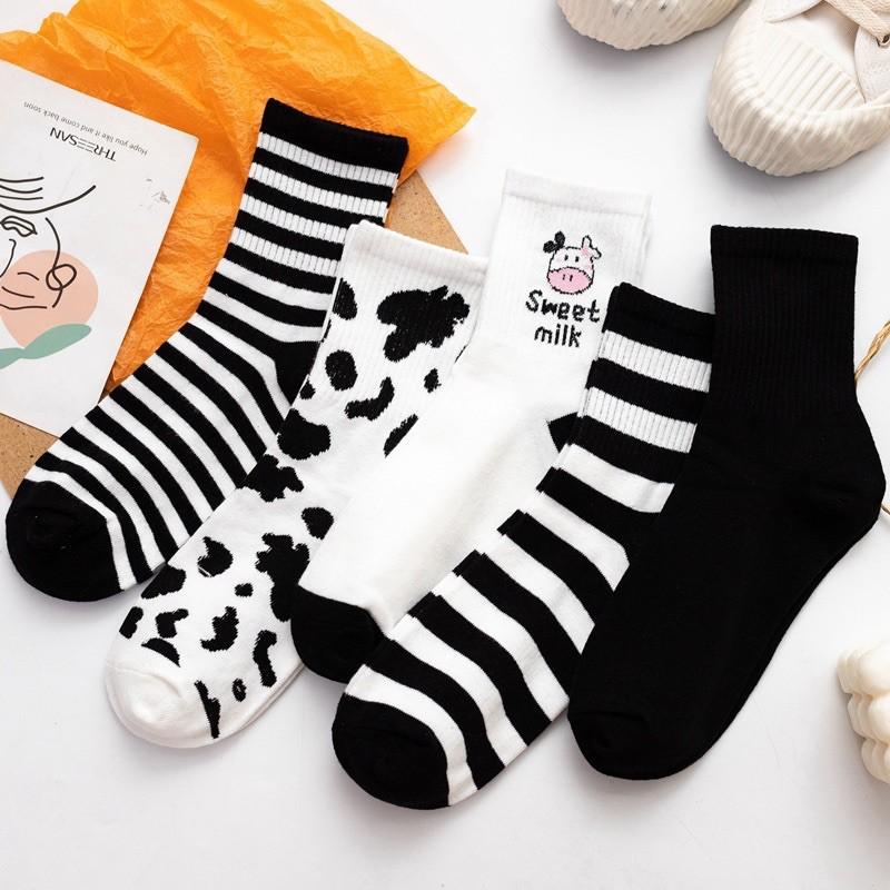 Vớ Tất Cao Bò Sữa Tất cổ cao Nam nữ Unisex Cotton Cao cấp Vớ cao cổ Nam nữ Unisex Vớ Ulzzang