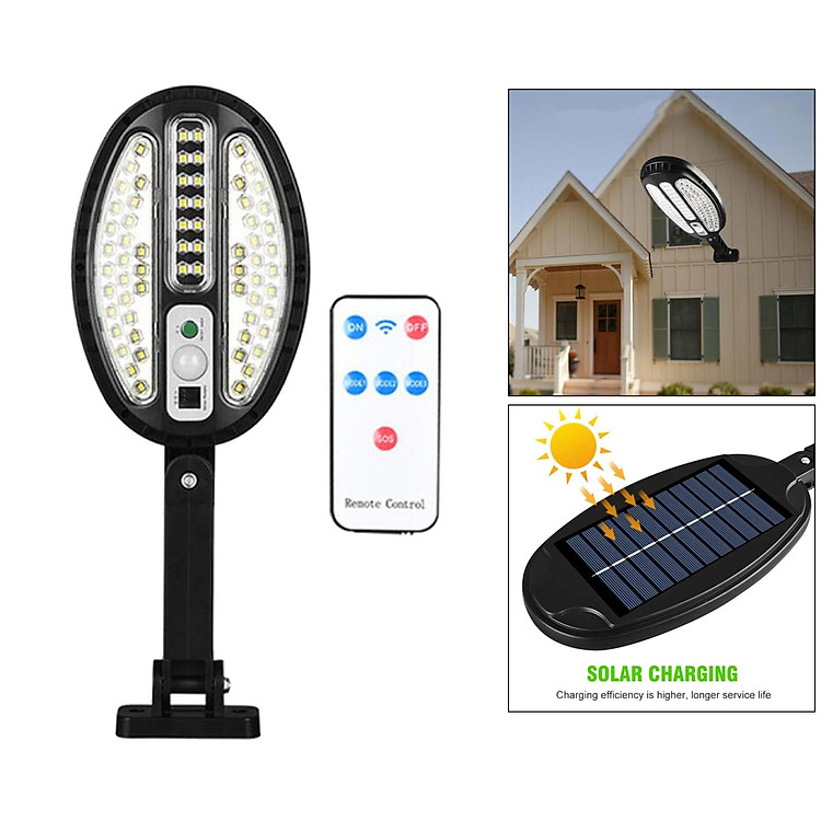 Đèn Năng Lượng Mặt Trời 66 LED SMD Hình Bầu Dục Kèm Remote Và Giá Đỡ