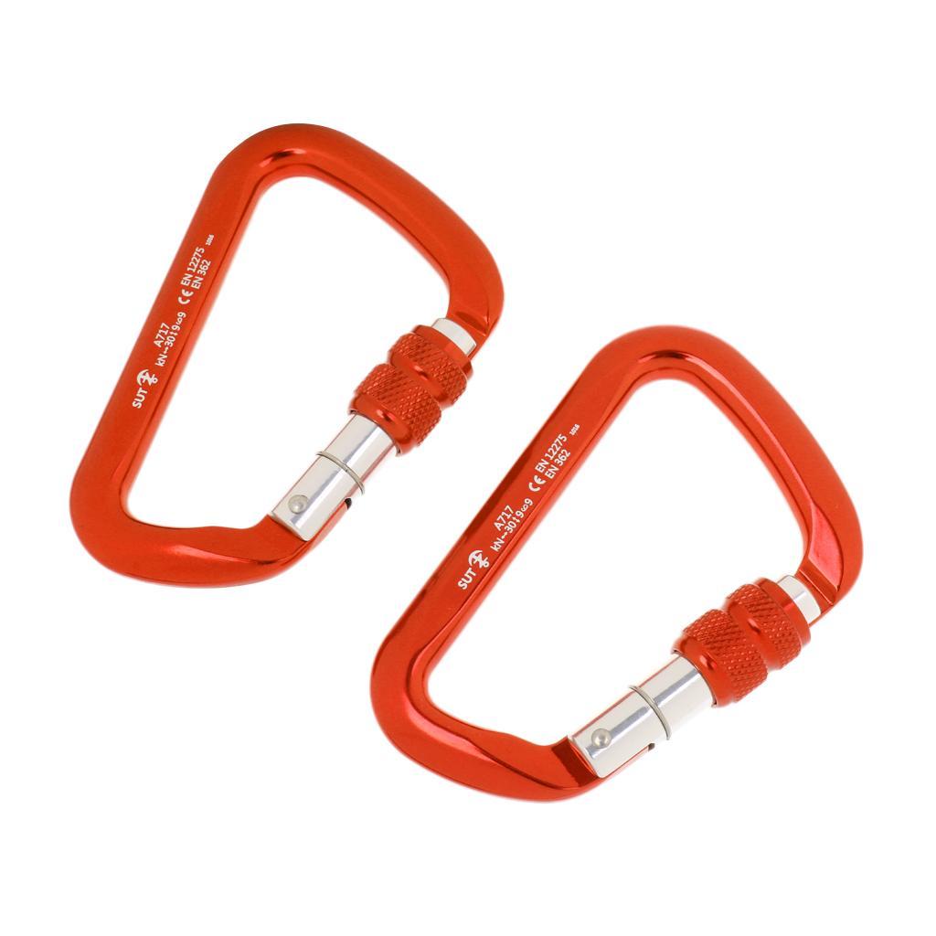 2 Pieces 30KN Aluminum Alloy D Shape Screw Locking Carabiners Karabiners Mountaineering Rock Climbing Buckle