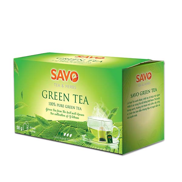 Trà Xanh SAVO Tea túi lọc (Green Tea) - Hộp 25 Gói x 2g