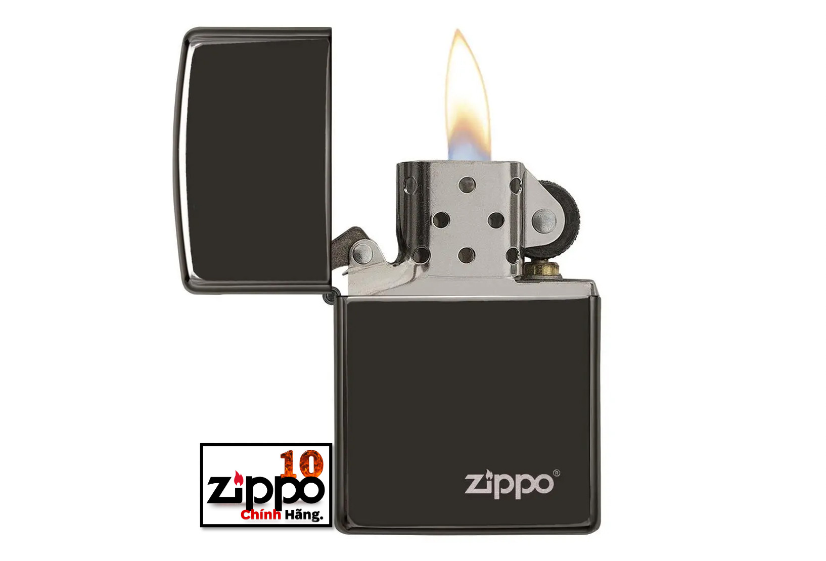 Bật lửa ZIPPO 24756ZL High Polish Black Zippo Logo - Chính hãng 100%