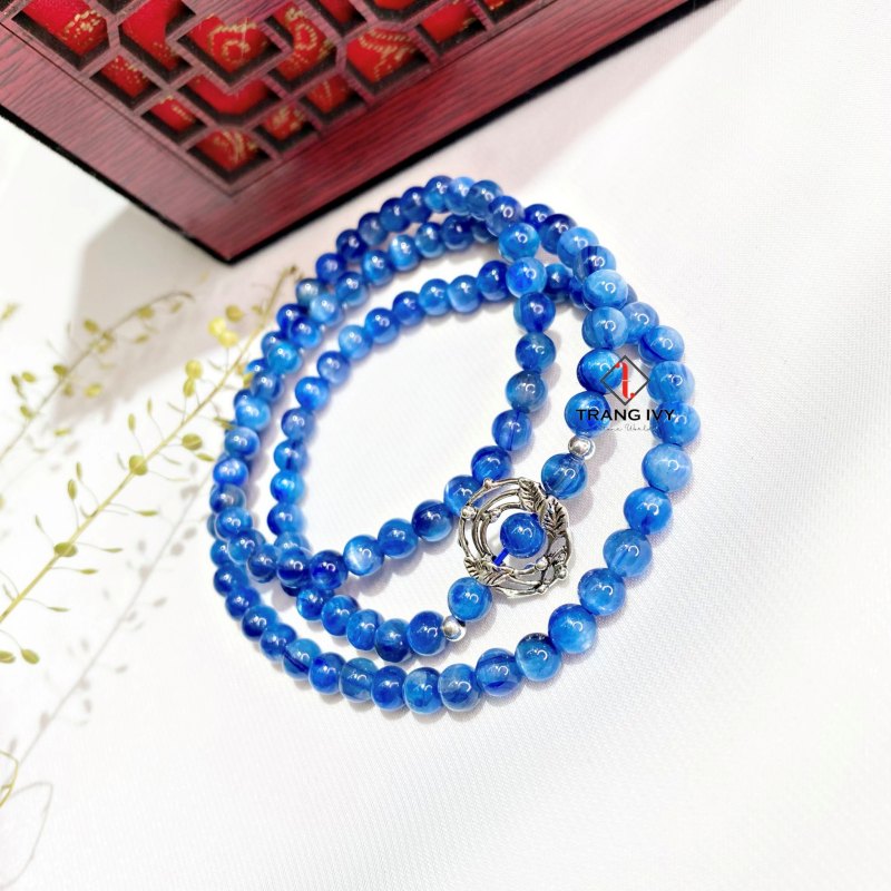 Vòng Tay Đá Kynite Quấn 3 Vòng Mix Charm Bạc
