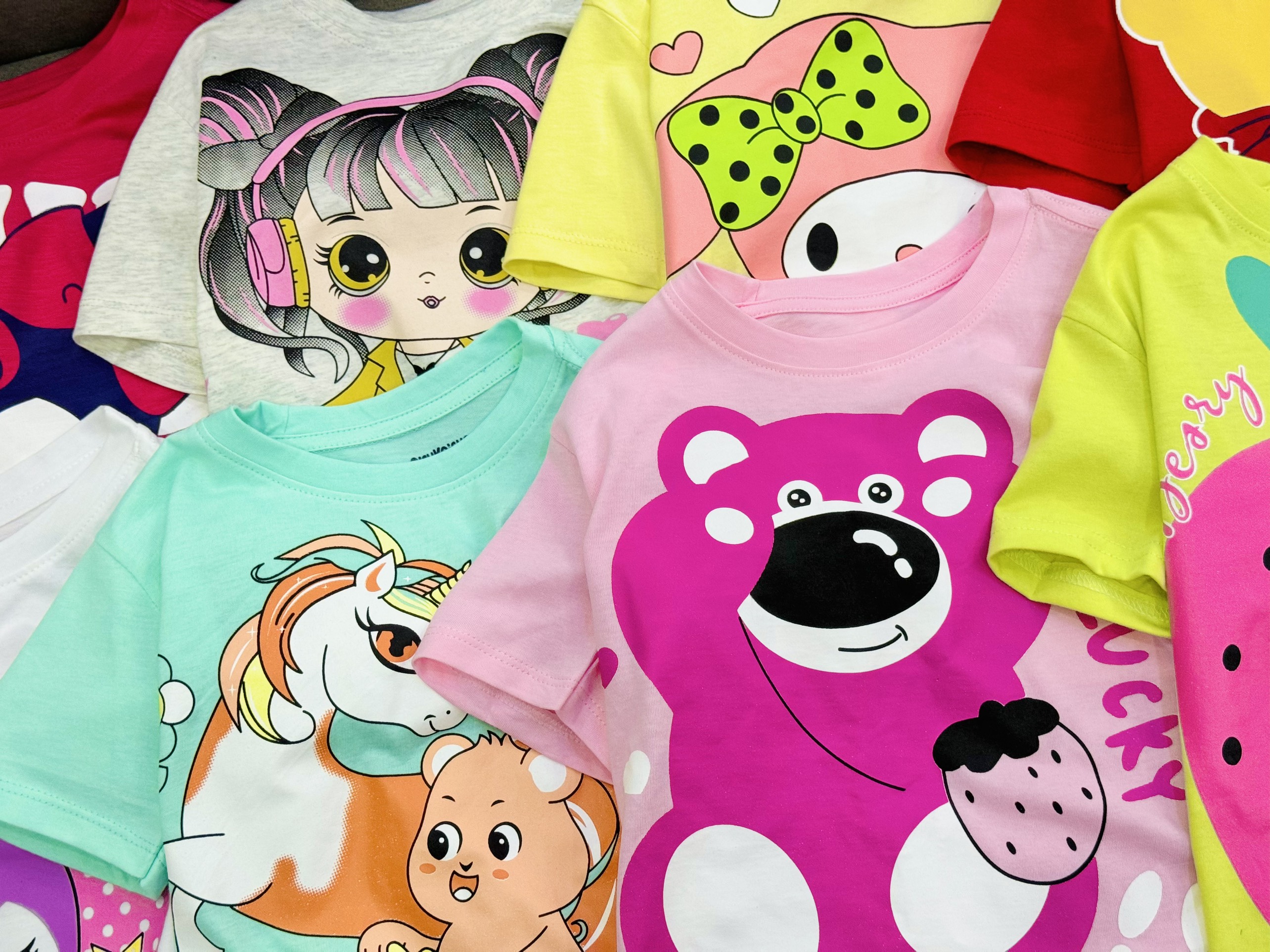 Đồ bộ bé gái, Bộ cộc tay cho bé gái hình kuromi gấu dâu melody từ 8-35kg chất cotton mềm mịn mát
