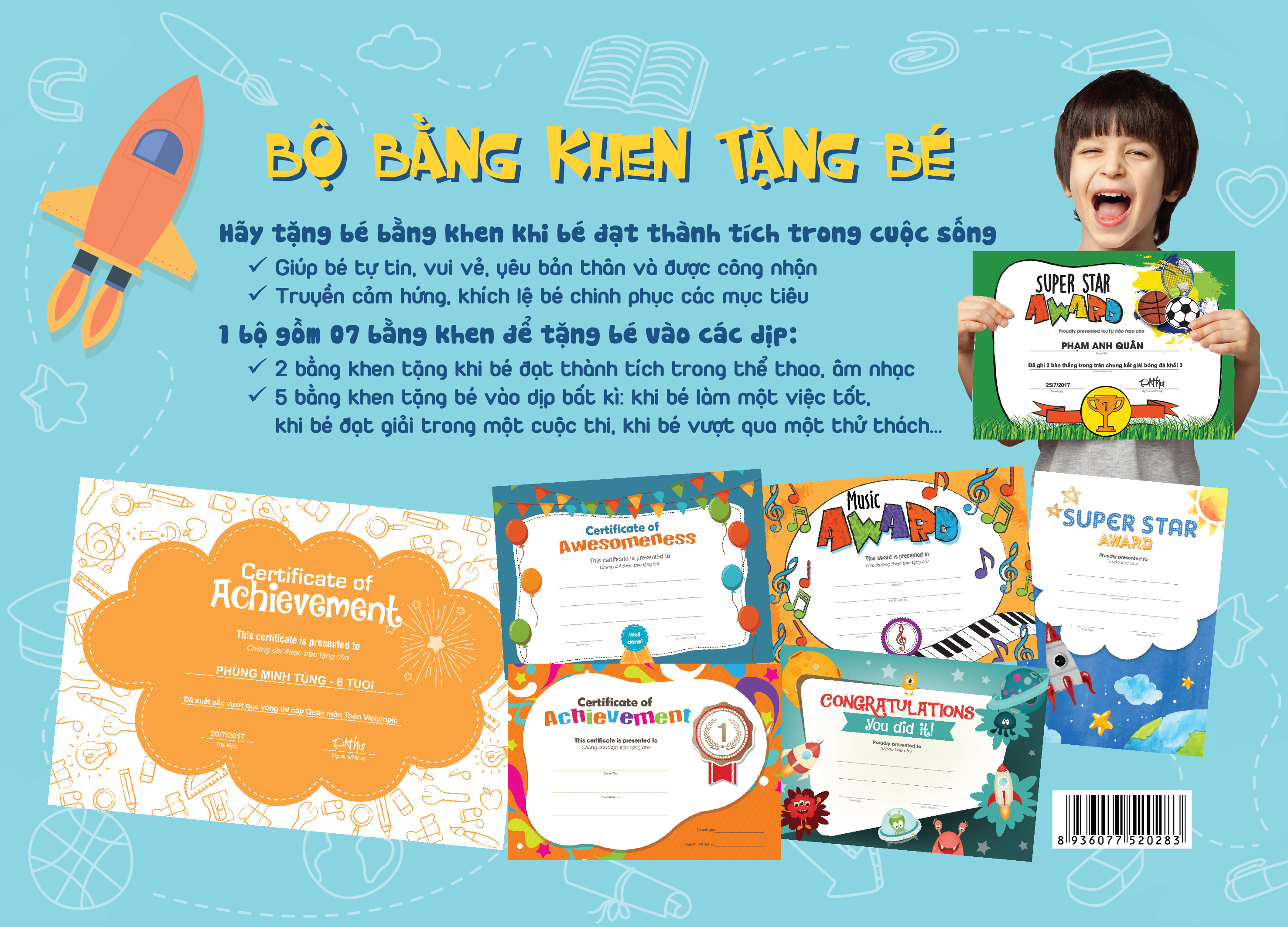 Combo 2 Bộ bằng khen tặng bé - 14 mẫu khác nhau