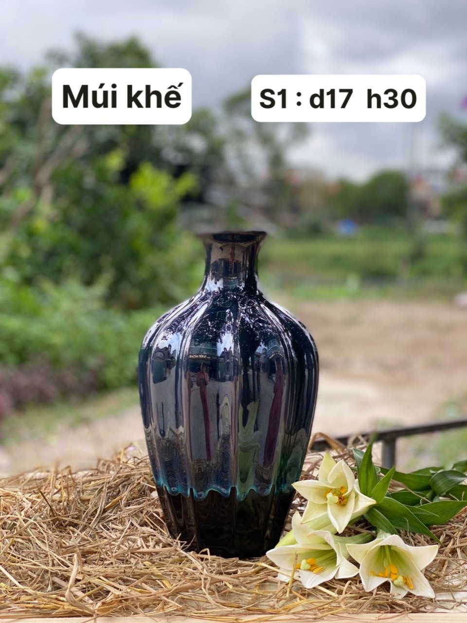Bình Hoa Lọ Hoa Xanh Dương Men Hỏa Biến Gốm Sứ Bát Tràng