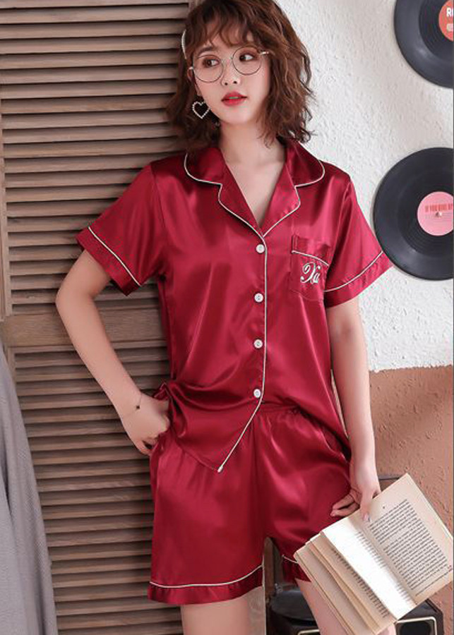 Đồ bộ mặc nhà Nữ ngắn chất liệu phi bóng mềm mại thoải mái -0205