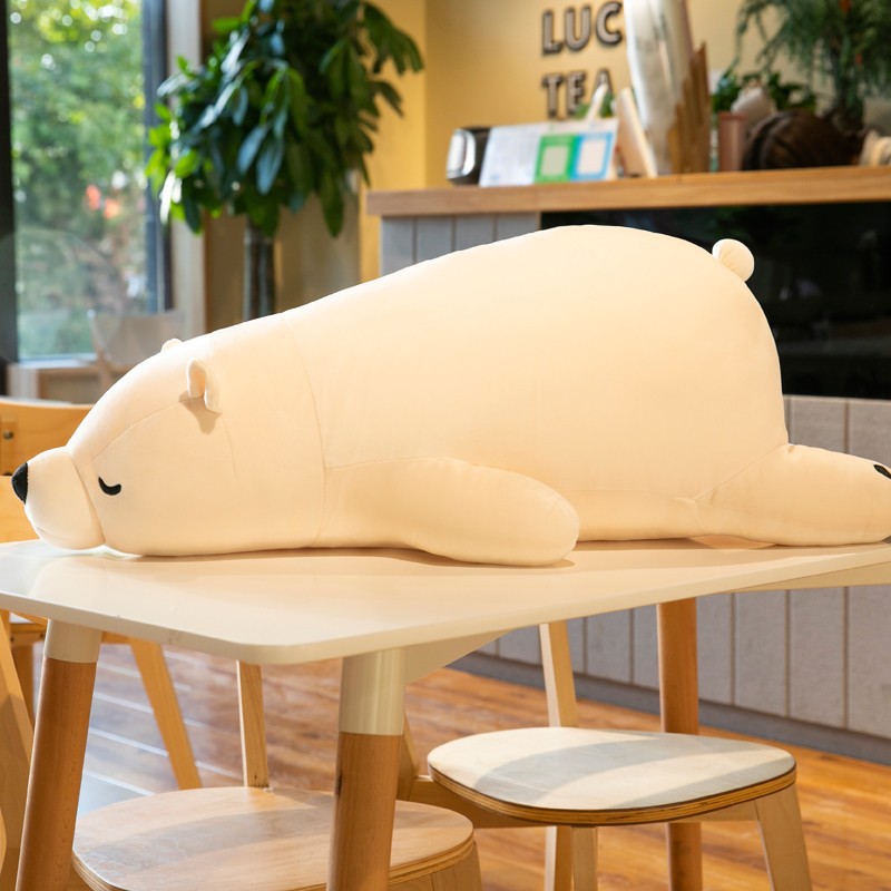 Gấu Bông Gấu Bắc Cực Ice Bear Nằm Dễ Thương Mềm Mịn Mẫu Mới (35cm---&gt;65cm) Gối Ôm Gấu Bắc Cực Nằm Hàng Cao Cấp Vải Miniso 4 Chiều Co Giãn Êm Ái