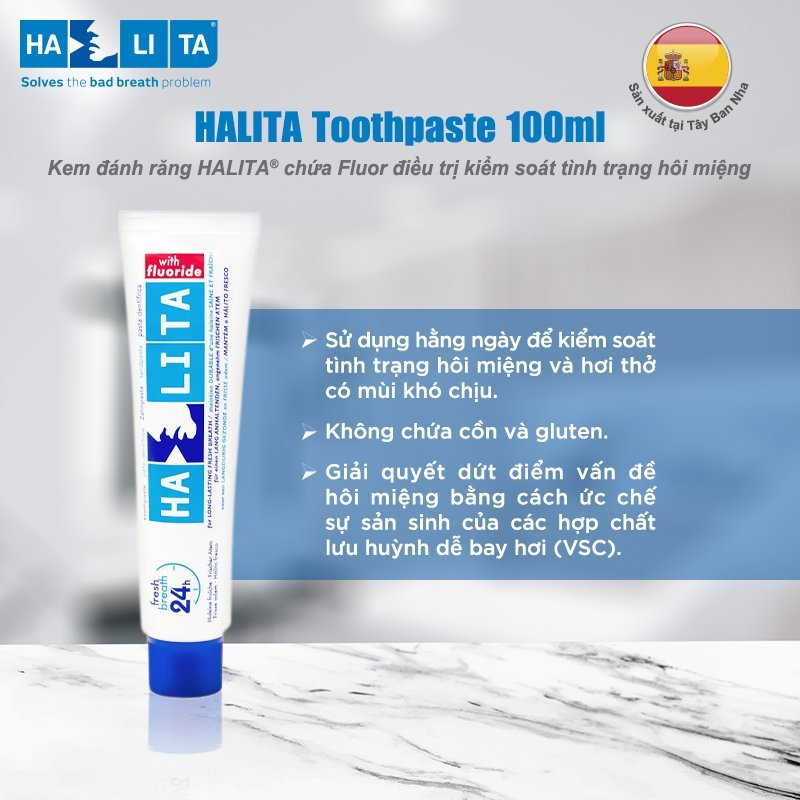 Halita Toothpaste With Fluoride Tuýp 75ml - Kem đánh răng chứa Flour loại trừ chứng hôi miệng hiệu quả