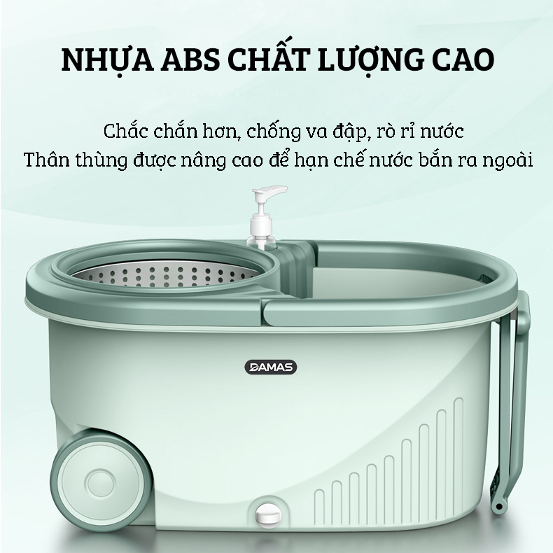 Bộ Cây Lau Nhà Tự Vắt Thông Minh Damas G720 - Chổi Lau Xoay 360 Độ, Giặt Sạch Vắt Khô Nhanh Chóng - Thiết Kế Nâng Cấp Bổ Sung Tay Kéo Giúp Di Chuyển Dễ Dàng - Chất Liệu Nhựa PP Cao Cấp Chống Mài Mòn Gia Tăng Thời Gian Sử Dụng - Hàng Chính Hãng