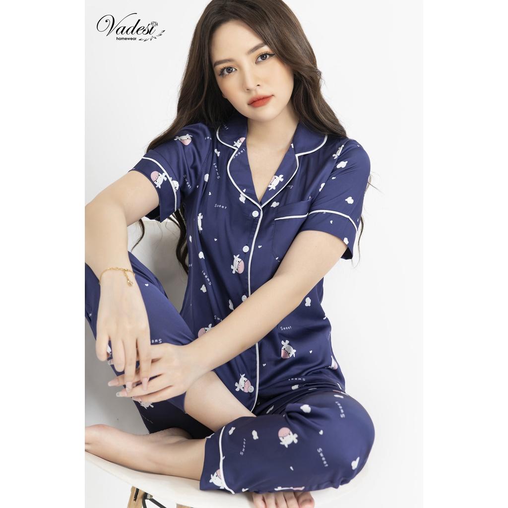 Bộ Đồ Ngủ Nữ Pijama Quần dài tay ngắn Họa Tiết Đẹp Chất Lụa Cao Cấp Thoáng Mềm, Thấm Hút Co Giãn Nhẹ - Vadesi
