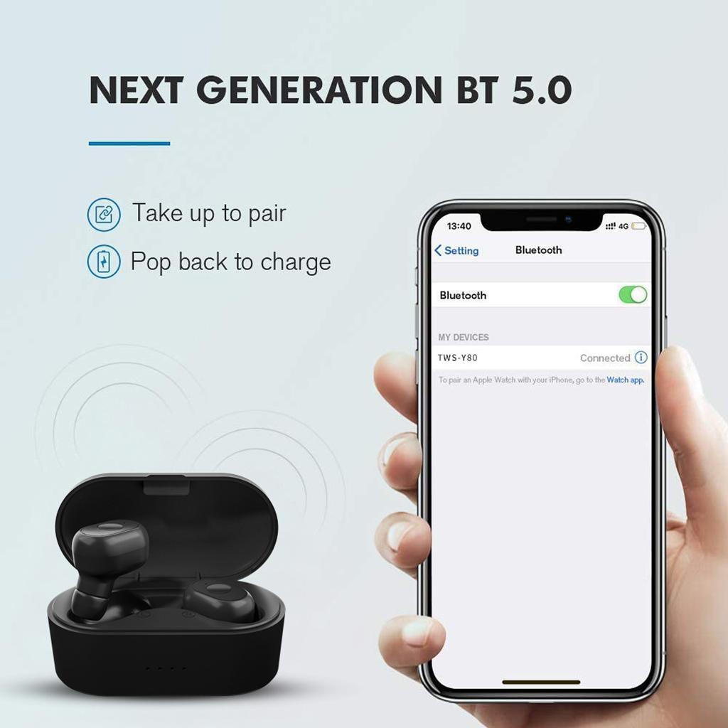 2X 5.0 Wireless Earphones Headphones TWS Mini Earbuds Headset Black