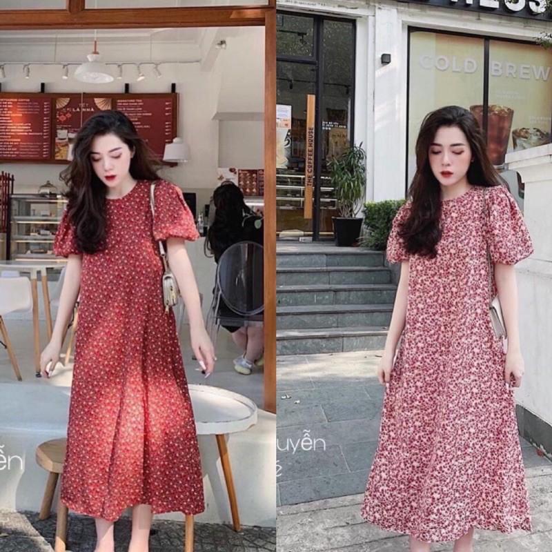 Váy bầu thiết kế hoa nhí lụa