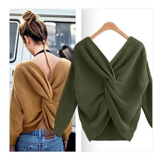 MS216 Áo len nữ dệt kim xoắn lưng dày dặn