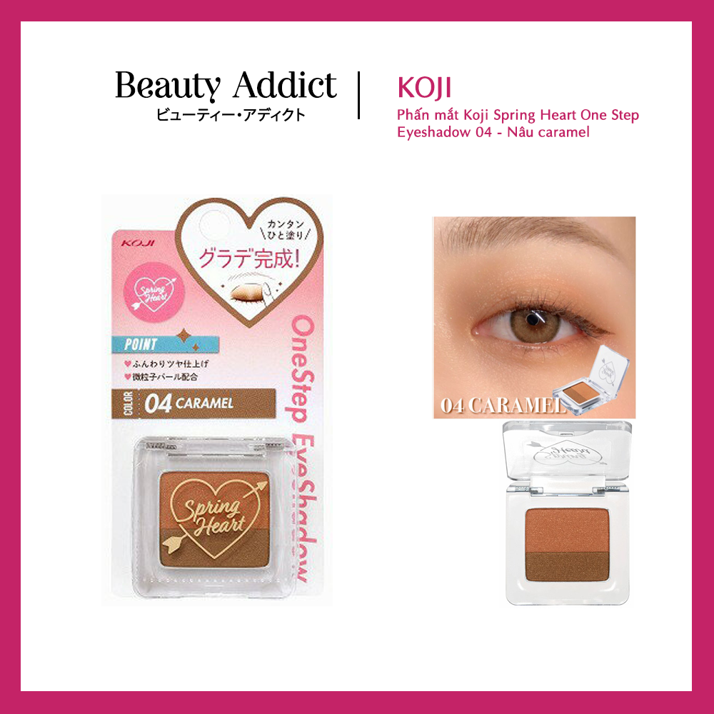 Phấn Mắt Màu Đôi Koji Spring Heart One Step Eyeshadow Nhật Bản, 2 Màu Tích Hợp, 1 Bước Trang Điểm, Phù Hợp Tông Da, Lên Màu Tự Nhiên, Mềm Mịn, Dưỡng Ẩm Bầu Mắt