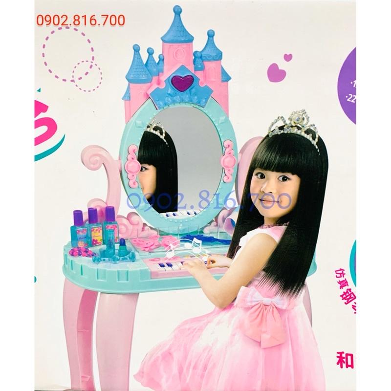 Đồ chơi bàn trang điểm kèm đàn piano cho bé gái hình lâu đài công chúa màu hồng xanh 636