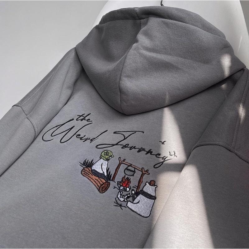 Áo khoác hoodie The Weird có nón vải nỉ lót bông màu xám form rộng unisex nam nữ - SSSTore