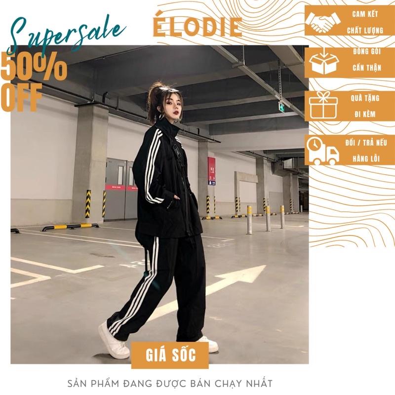 {Hottrend} Bộ Quần Áo Thể Thao 3 Sọc Dáng Rộng Phong Cách Hip Hop Hàn Quốc Thời Trang Thu Đông Cá Tính