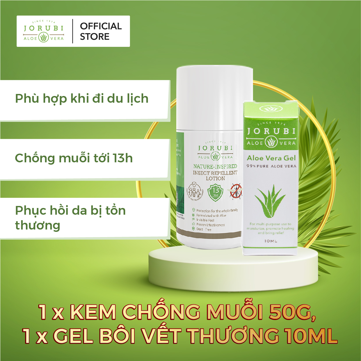 Combo 1 kem chống muỗi và 1 gel làm lành vết thương, chống cháy nắng phù hợp khi đi du lịch Jorubi insect repellent 50g, Aloe vera gel 10ml