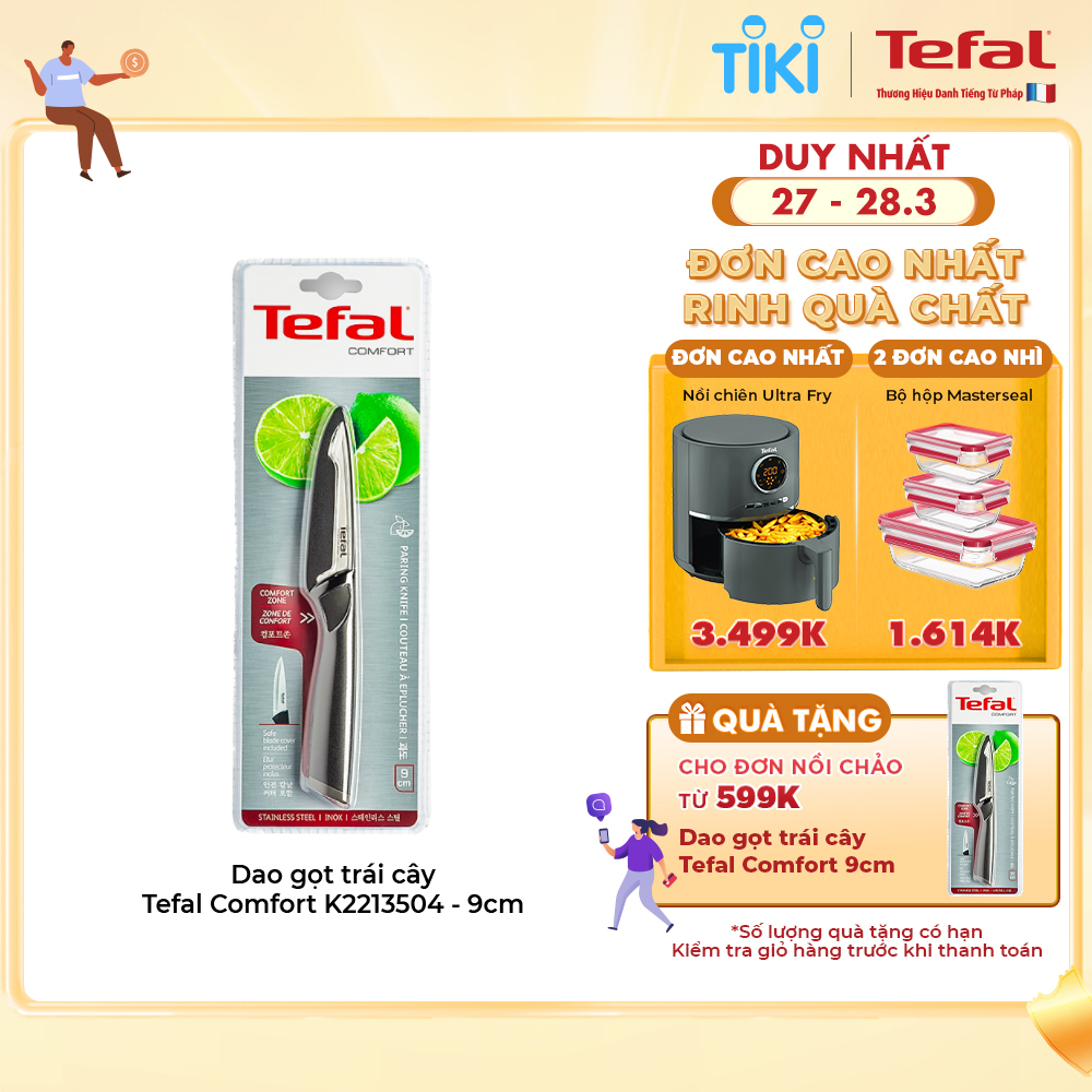 Dao gọt trái cây Tefal Comfort K2213504 9cm - Hàng chính hãng