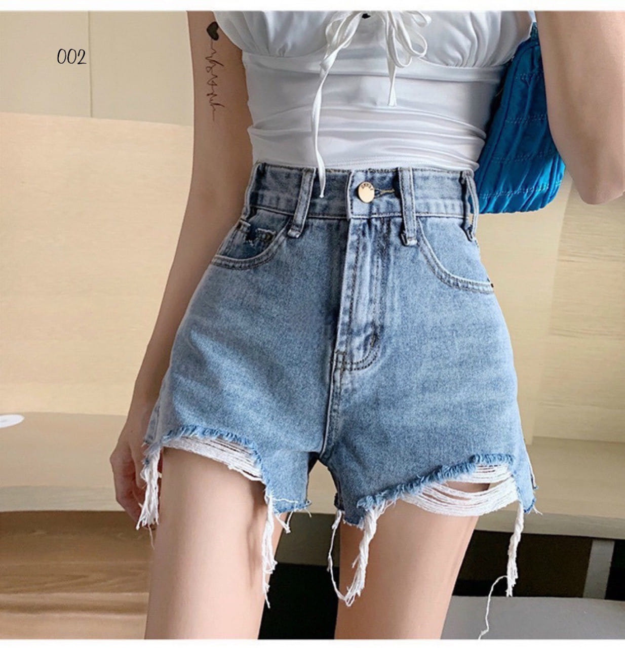 Quần Short Jean Nữ Rách Trơn Lưng Cao Tôn Dáng - Quần Đùi Nữ Chất Jean Co Giãn S001