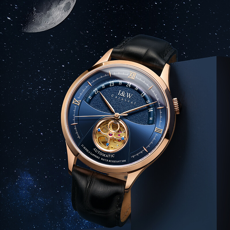 Đồng hồ nam chính hãng IW CARNIVAL IW525G-1 Kính sapphire ,chống xước,Chống nước ,Bảo hành 24 tháng,Máy cơ ,Dây da cao cấp,thiết kế lộ cơ thể thao