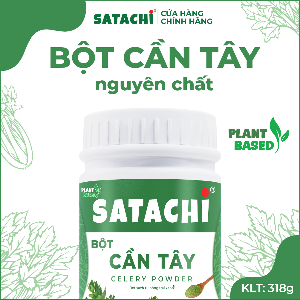 Bột Cần Tây nguyên chất SATACHI. Giảm huyết áp, tim mạch khỏe mạnh, giảm cân hiệu quả, thanh lọc cơ thể. Hộp 318g