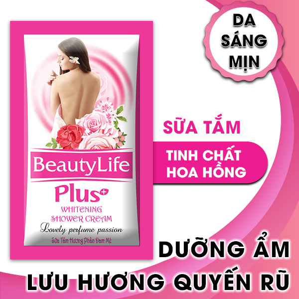 Sữa tắm  hoa hồng trắng da,dưỡng ẩm dạng gói nhỏ gọn tiện dụng Beauty Life 10 gói x 5g(Combo 6 dây)