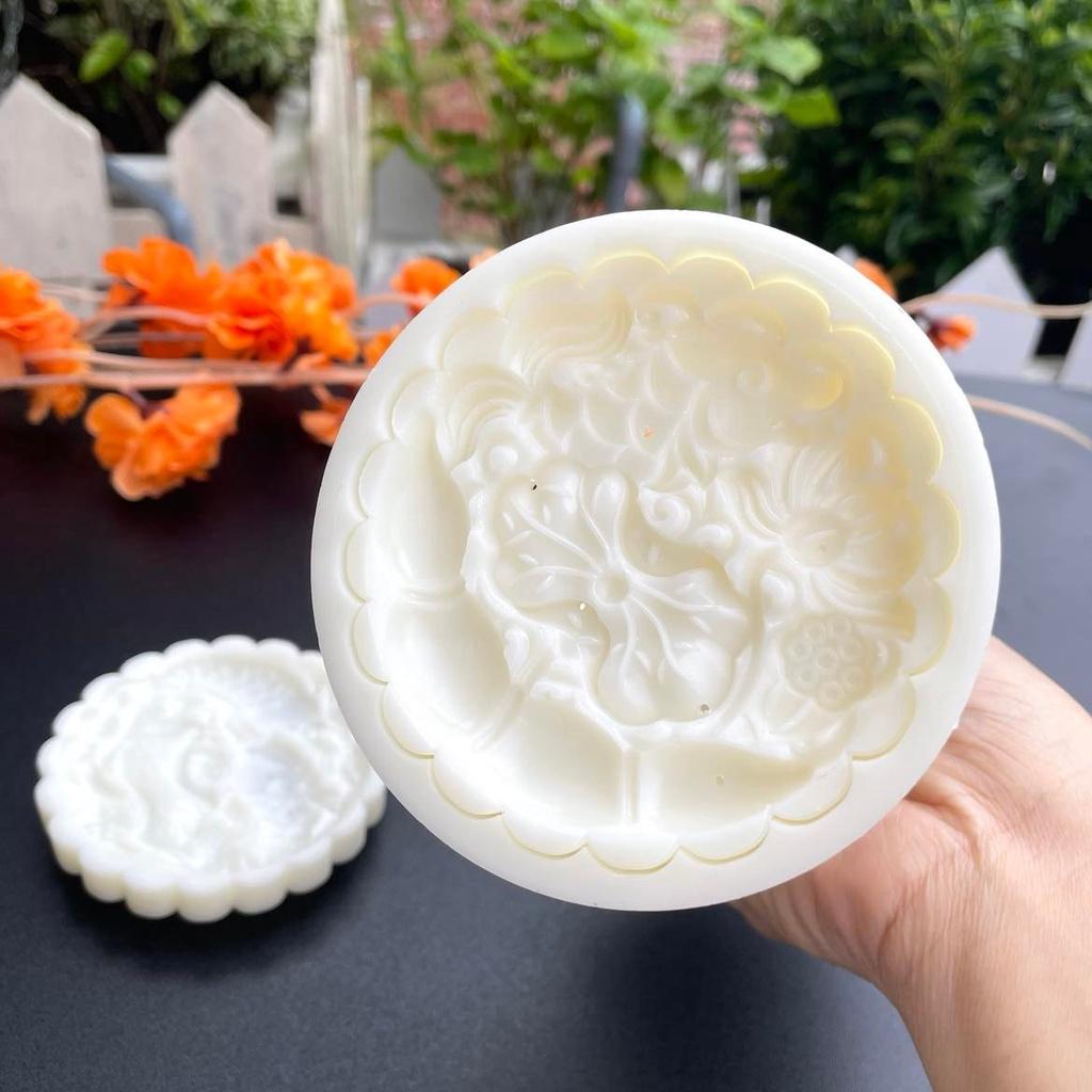 Trung Thu 4 mặt VÂN HOA Sen, Hoa Đồng Tiền, Cá Chép, Non bộ phong thuỷ. Khuôn Bánh nhấn lò xo tạo hình 3D Siêu Sắc