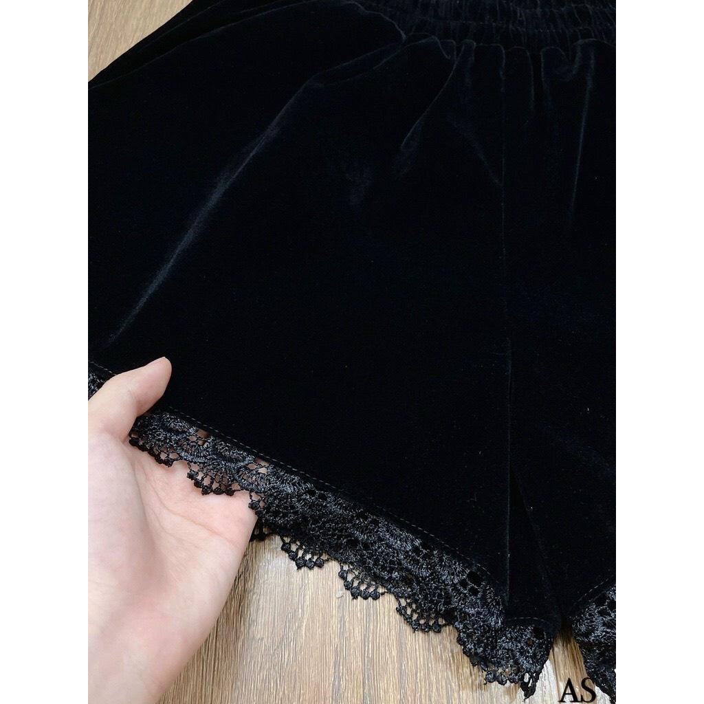 Quần short nhung phối ren cạp cao thời trang 694
