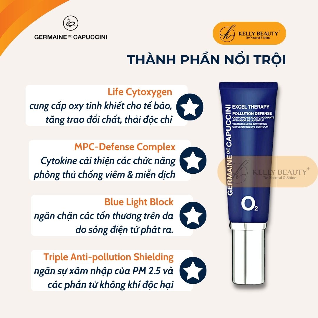 Kem Dưỡng Mắt Germaine ET O2 Pollution Defense Eye Contour - Giảm Quầng Thâm, Bọng Mắt, Mờ Nếp Nhăn | Kelly Beauty