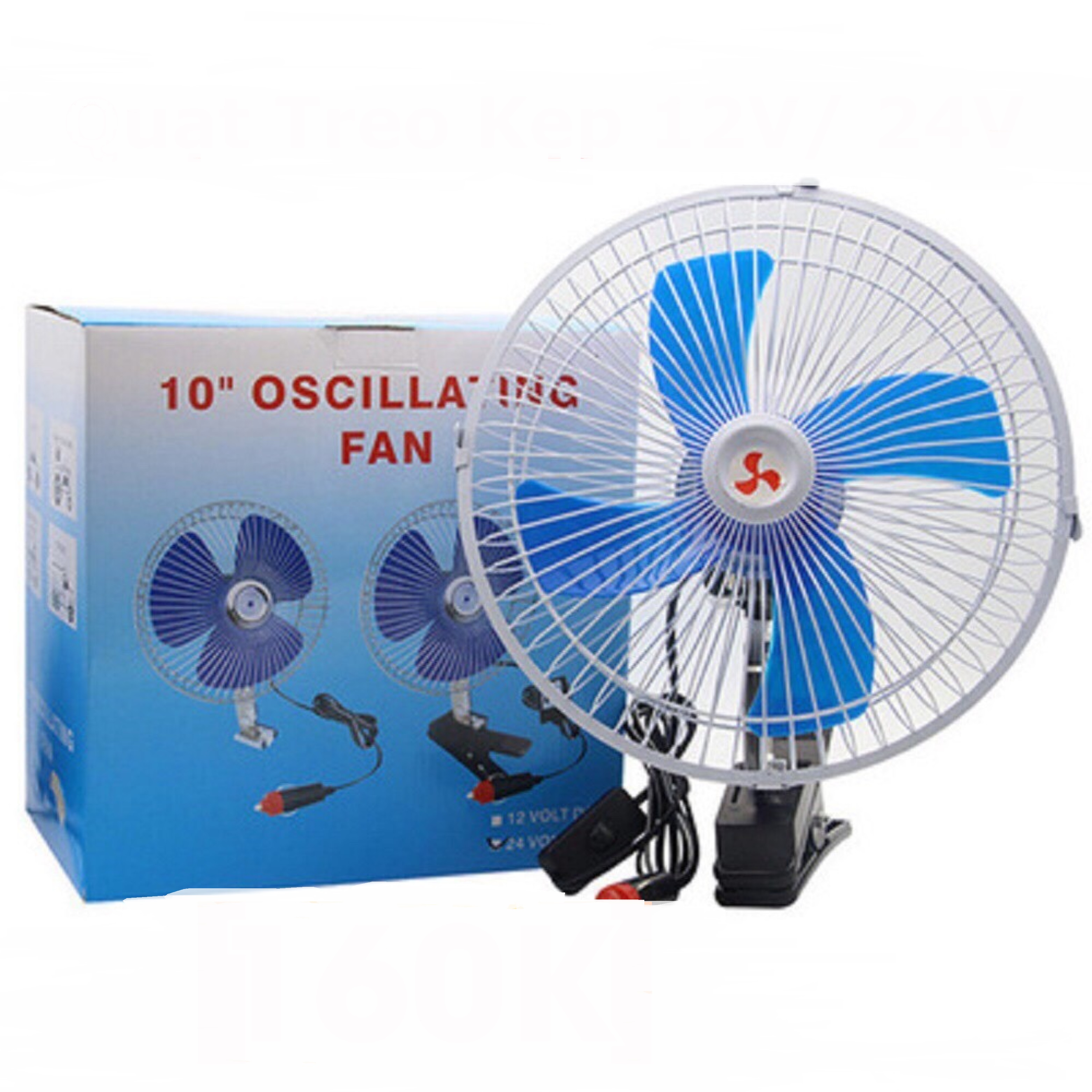 Quạt Ô Tô - Quạt Ô Tô Lồng Sắt Kết Hợp Tẩu Cắm Kèm Chân Kẹp Chữ A Treo Xe 10 Inch Điện 12V, 24V