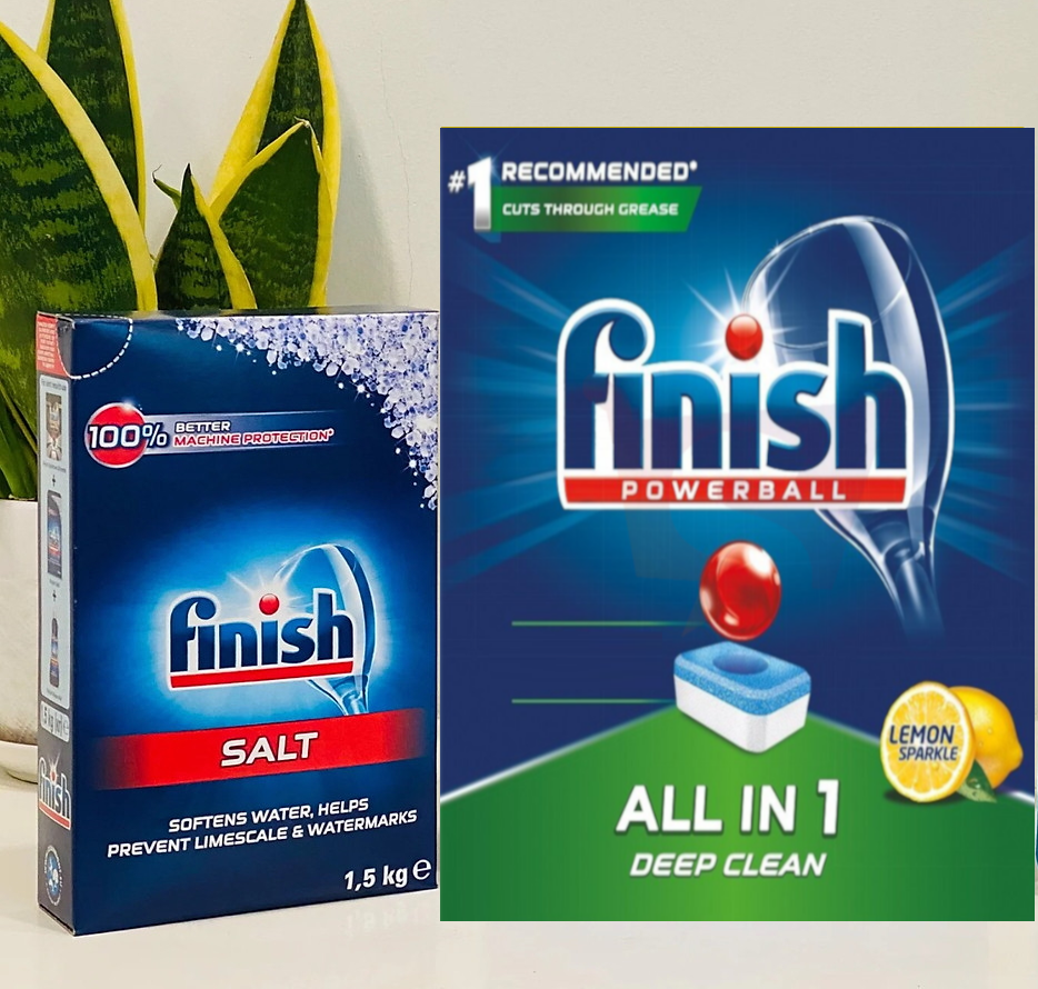 combo muối rửa bát finish 1,5kg+viên rửa bát finish 52 viên dùng cho máy rửa bát