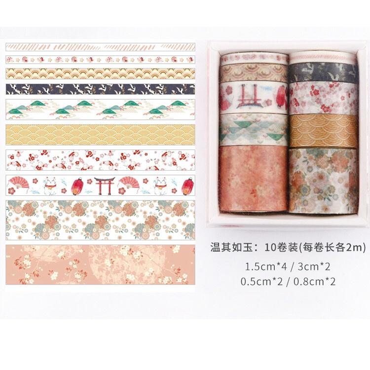 Set 10 cuộn băng keo Washi sáng tạo trang trí sổ tay nhật ký