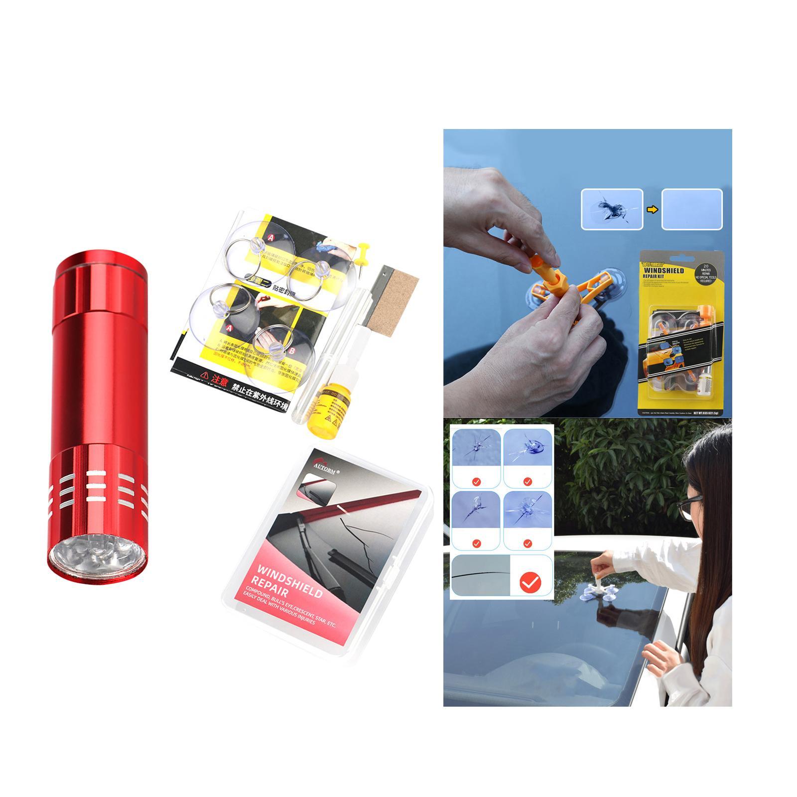 Windshield Crack Repair Set Window Glass ,Curing Lamp, Quick Fix Automotive Glass Repair Fluid for Cracks Star Shaped Crack