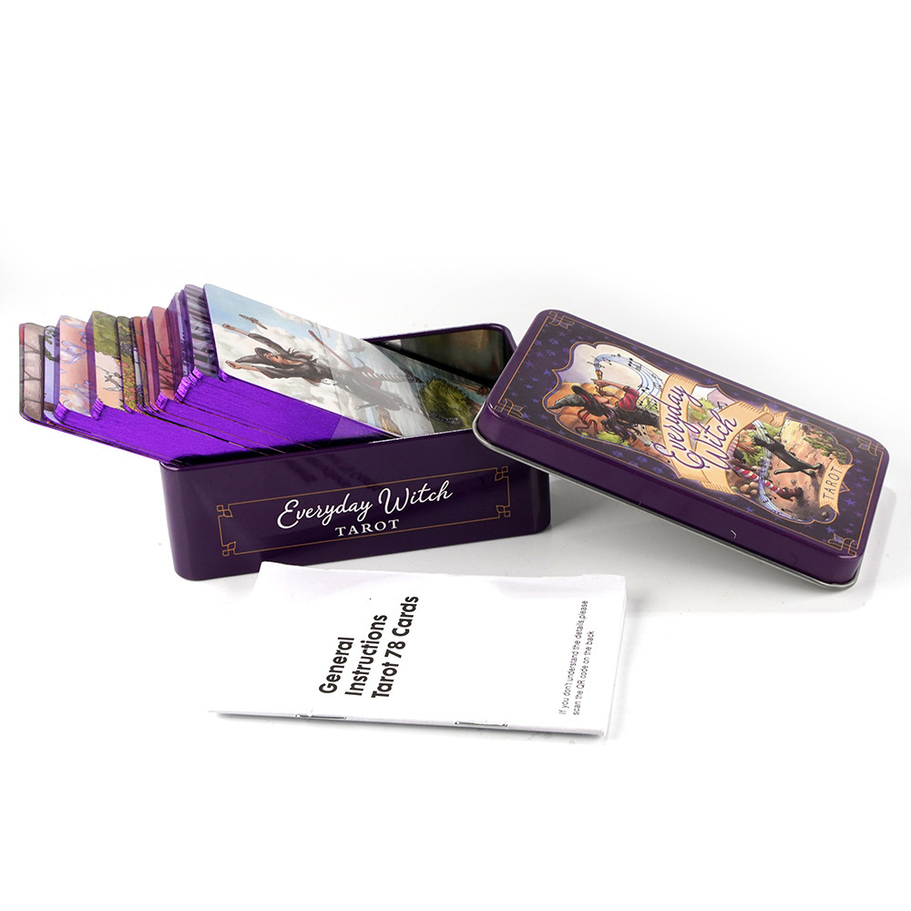 Bộ Bài Everyday Witch Tarot Hộp Thiếc Mạ Cạnh Tím 78 Lá Tặng File Tiếng Anh Và Đá Thanh Tẩy