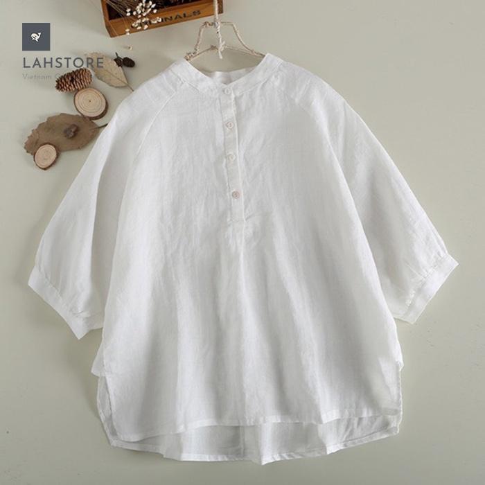 Áo sơ mi nữ linen tay cánh rơi trẻ trung LAHSTORE, phong cách Hàn Quốc