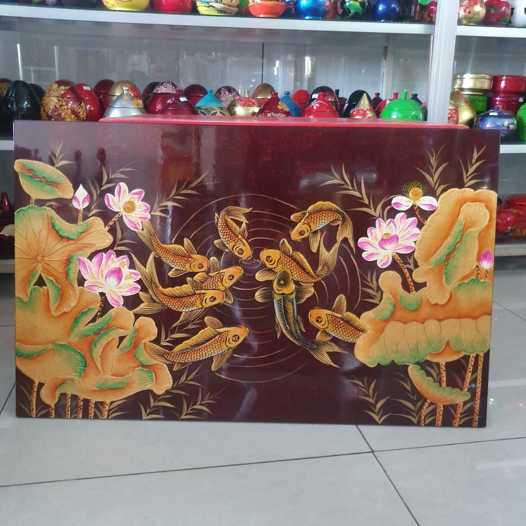 Tranh sơn mài Cá Sen đắp nổi 50x80 cm hàng xuất khẩu trang trí nhà cửa, quà tặng ý nghĩa cho người thân, đối tác