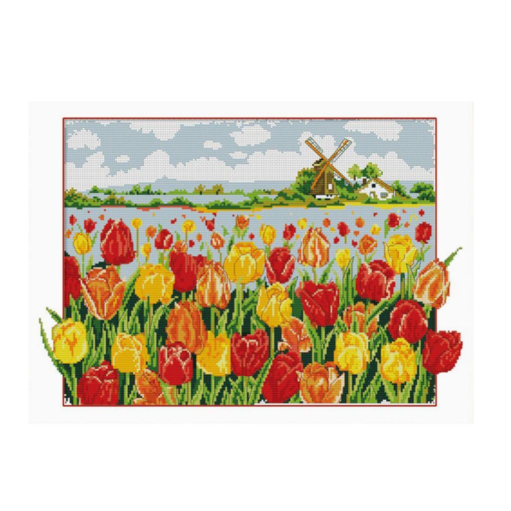 11CT Stamped Cross Stitch With Starter Tool For Beginners - Flower