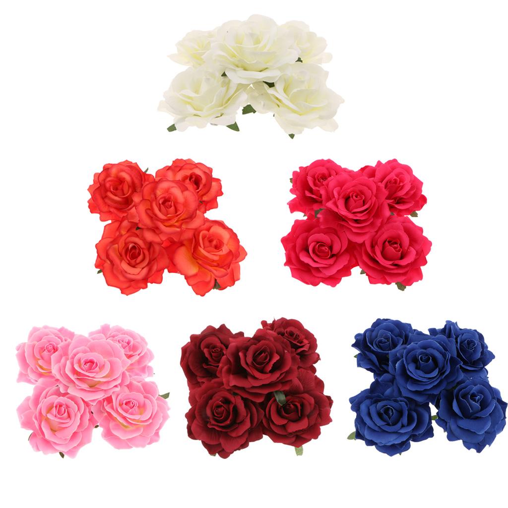 5pcs Artificial Silk Rose Flower Heads DIY Bouquet Wedding Decor