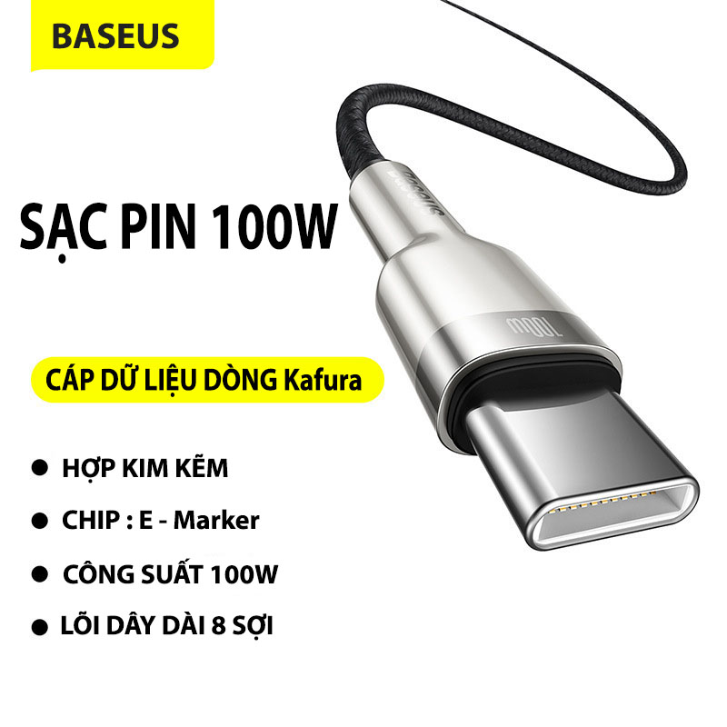 Cáp sạc siêu nhanh 100W Baseus Cafule Series Metal Data Cable Type-C to Type-C (100W) -  Chất liệu hợp kim kẽm -  Chip thông minh E-MARKER - Tốc độ truyền dữ liệu: 480Mbps - Hàng chính hãng