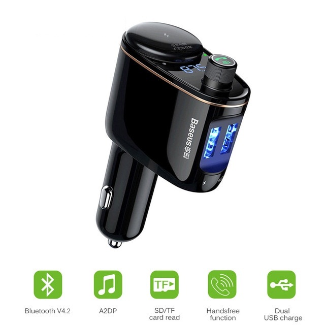 Cóc củ sạc nhanh kiêm máy Mp3 Baseus S06 cho ô tô xe hơi (2 cổng sạc USB, Bluetooth 4.2,đài FM, Loa nghe nhạc) - Hàng chính hãng