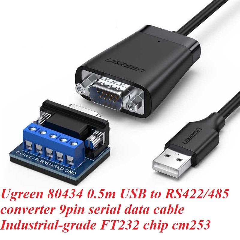 Ugreen UG80434cm253TK 0.5M cáp chuyển Usb 2.0 ra Rs422 Rs485 màu đen 9 chân chip FT232 - HÀNG CHÍNH HÃNG